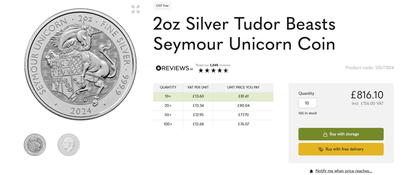 Silver coin pricing